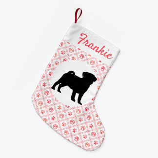 Personalized Pug Red Paw Print Tile Pattern Small Christmas Stocking