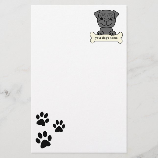 Personalized Pug Stationery (Front)