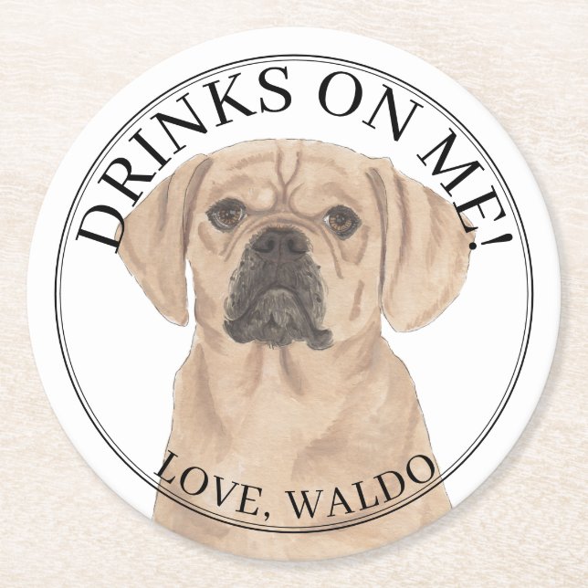 Personalized Puggle Dog Wedding Round Paper Coaster (Front)