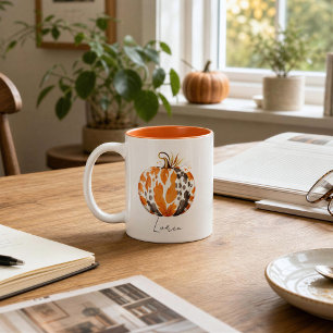 Personalized Pumpkin Fall Watercolor Autumn Two-Tone Coffee Mug