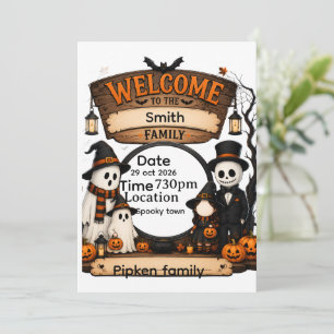 Personalized Pumpkin Family Halloween Welcome Sign Invitation
