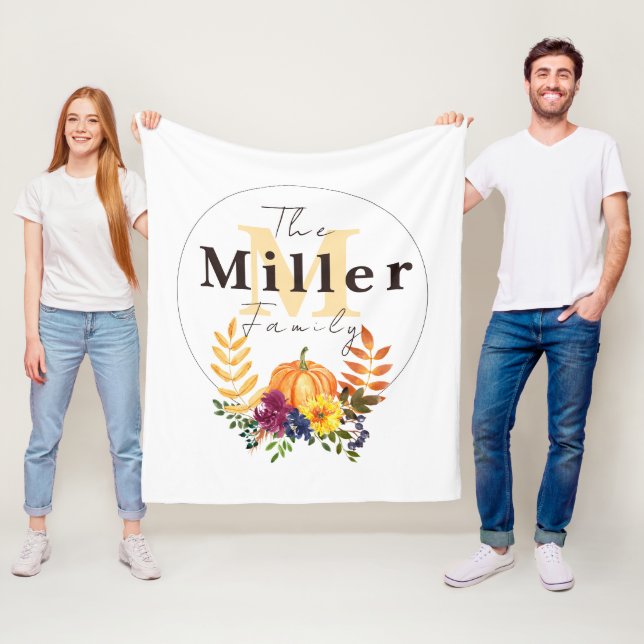Personalized pumpkin floral    fleece blanket (In Situ)