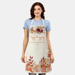 Personalized Pumpkin Floral Happy Thanksgiving Apron