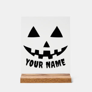 Personalized Pumpkin Halloween Name Black & White Acrylic Sign