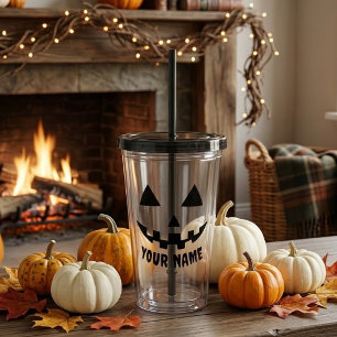 Personalized Pumpkin Halloween Name Black & White Acrylic Tumbler