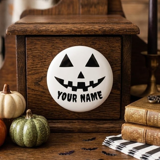 Personalized Pumpkin Halloween Name Black & White Ceramic Knob (Creator Uploaded)