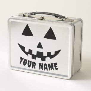 Personalized Pumpkin Halloween Name Black & White Metal Lunch Box