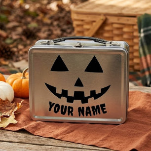 Personalized Pumpkin Halloween Name Black & White Metal Lunch Box