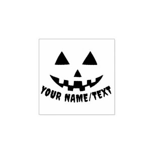 Personalized Pumpkin Halloween Name Black & White Rubber Stamp