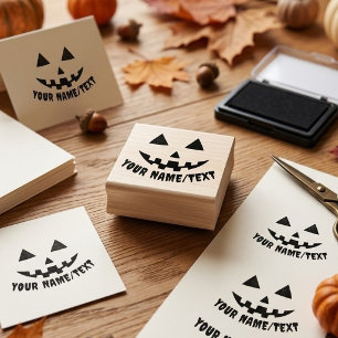 Personalized Pumpkin Halloween Name Black & White Rubber Stamp
