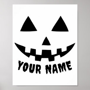 Personalized Pumpkin Halloween Name Black White T  Poster