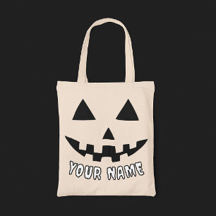Personalized Pumpkin Halloween Name Black & White Tote Bag
