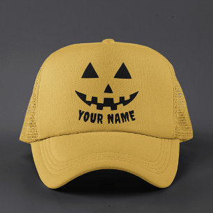Personalized Pumpkin Halloween Name Black & White Trucker Hat