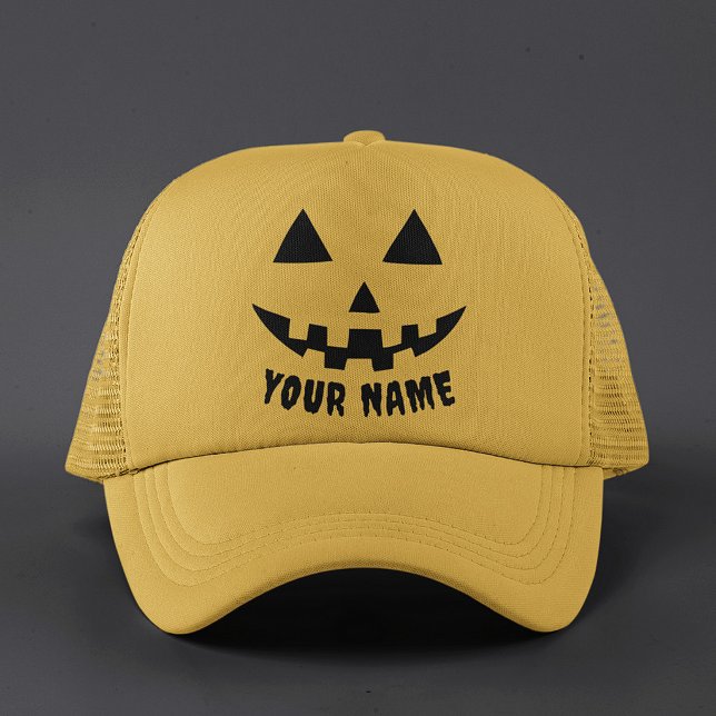 Personalized Pumpkin Halloween Name Black & White Trucker Hat (Creator Uploaded)