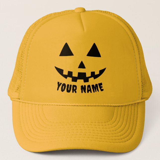 Personalized Pumpkin Halloween Name Black & White Trucker Hat (Front)