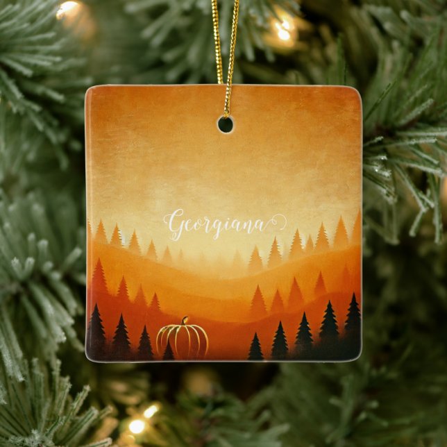 Personalized Pumpkin Harvest Autumnal Harvest Ceramic Ornament (Tree)