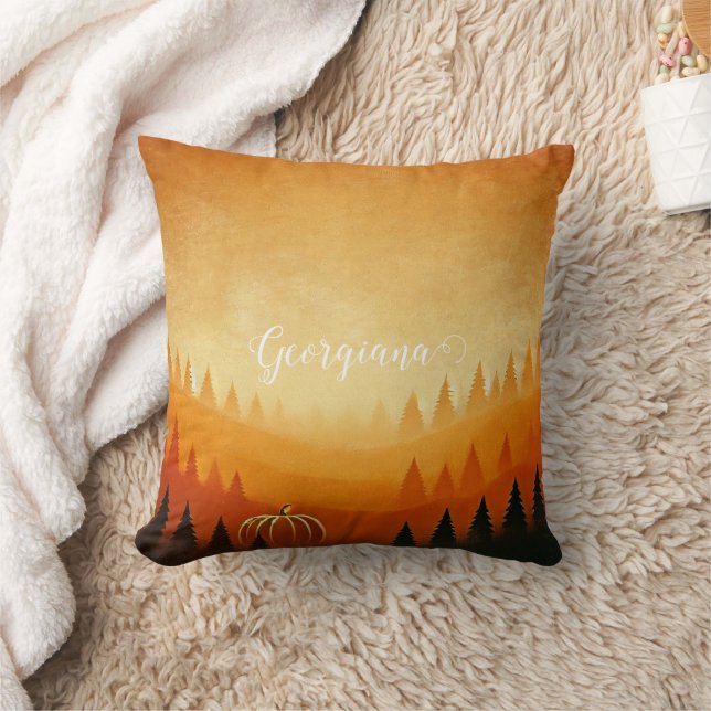 Personalized Pumpkin Harvest Autumnal Harvest Throw Pillow (Blanket)