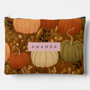 Personalized Pumpkin Harvest Botanical Autumn Accessory Pouch