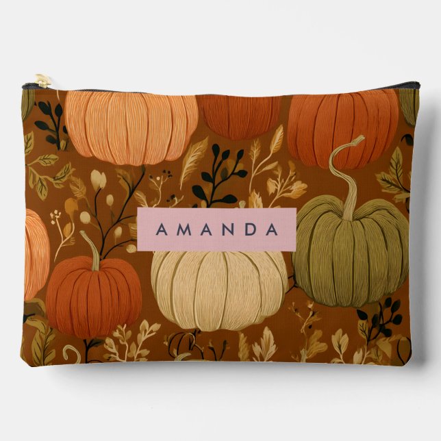Personalized Pumpkin Harvest Botanical Autumn Accessory Pouch (Front)