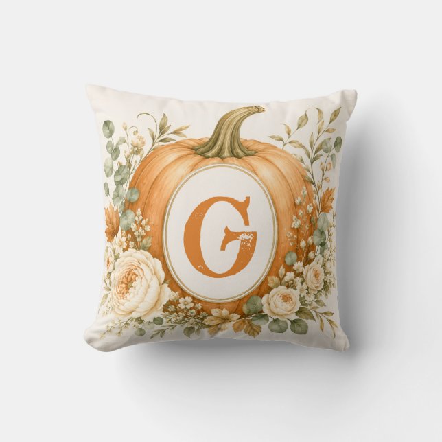 Personalized Pumpkin Monogram Wedding Throw Pillow (Front)
