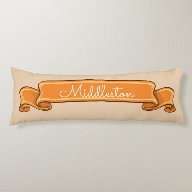 Personalized Pumpkin Orange Banner Ribbon On Cream Body Pillow (Front)
