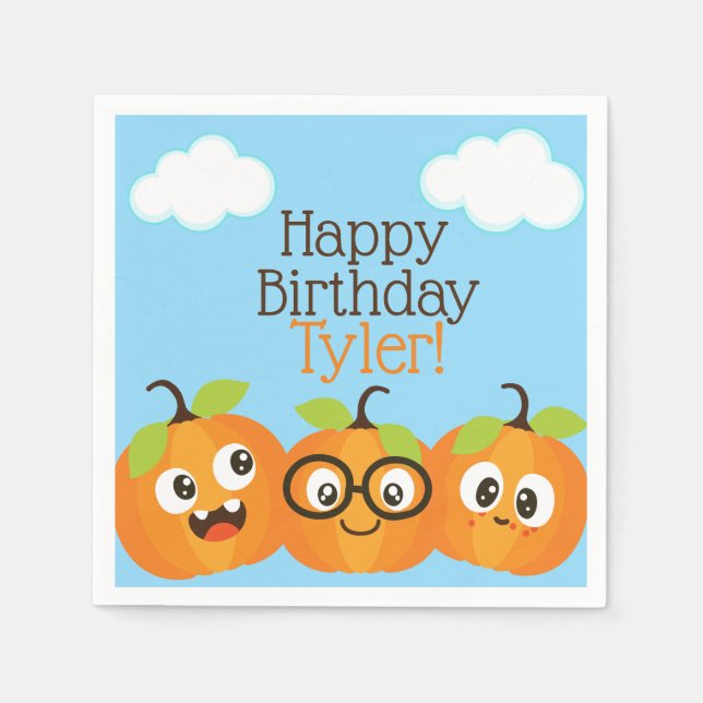 Personalized Pumpkin Patch Farm Kids Birthday Napkin (Front)