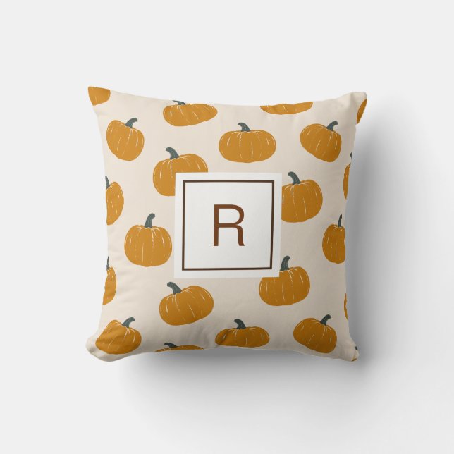 Personalized Pumpkin Patch Monogram Throw Pillow (Front)