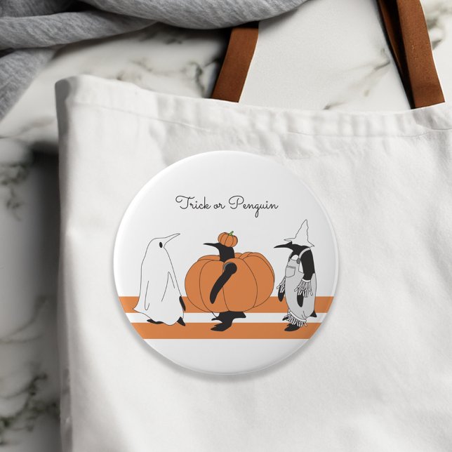 Personalized Pumpkin Penguin Funny Halloween 4 Inch Round Button (Creator Uploaded)