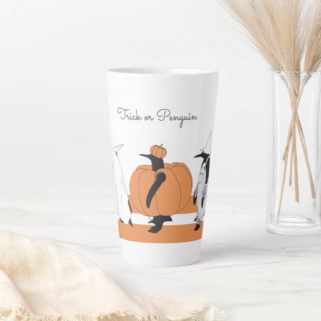 Personalized Pumpkin Penguin Funny Halloween Latte Mug (Creator Uploaded)