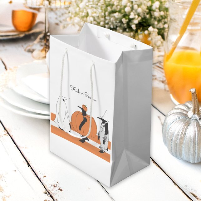 Personalized Pumpkin Penguin Funny Halloween Medium Gift Bag (Creator Uploaded)