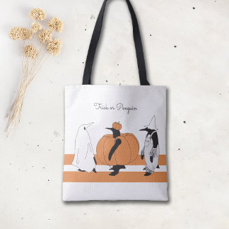 Personalized Pumpkin Penguin Funny Halloween Tote Bag