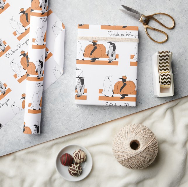 Personalized Pumpkin Penguin Funny Halloween Wrapping Paper (Crafts)