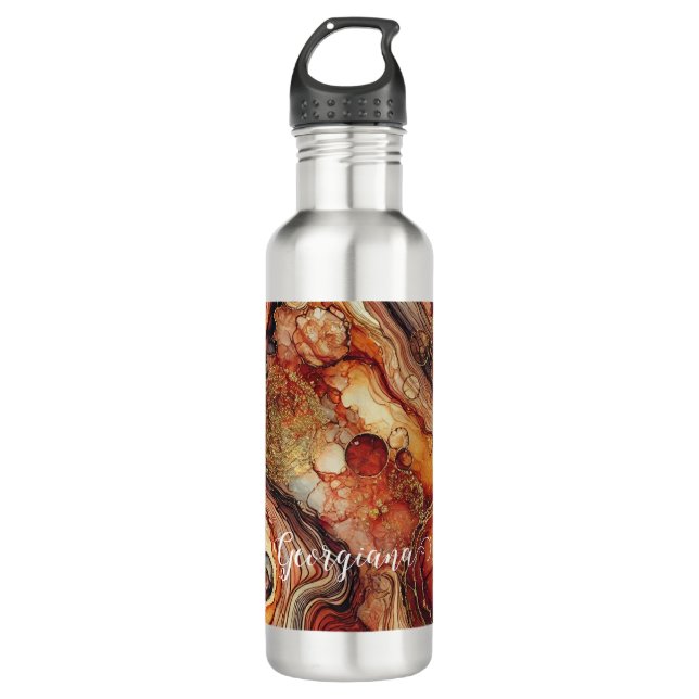 Personalized Pumpkin Spice Autumnal Alcohol Ink 710 Ml Water Bottle (Front)