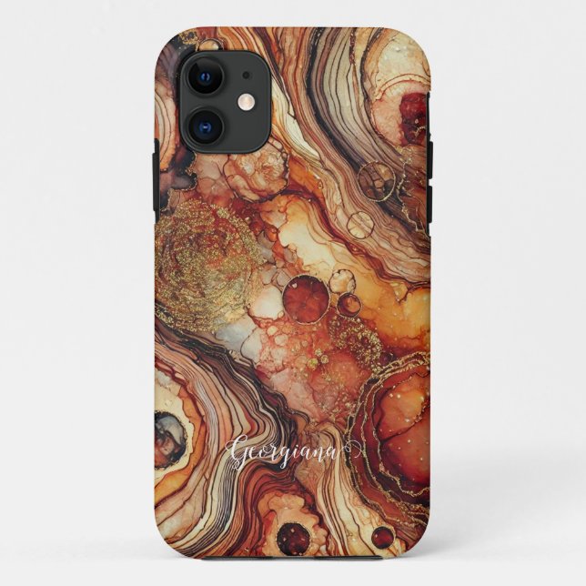 Personalized Pumpkin Spice Autumnal Alcohol Ink Case-Mate iPhone Case (Back)