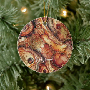 Personalized Pumpkin Spice Autumnal Alcohol Ink Ceramic Ornament