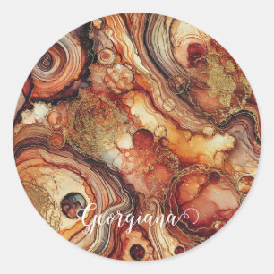 Personalized Pumpkin Spice Autumnal Alcohol Ink Classic Round Sticker
