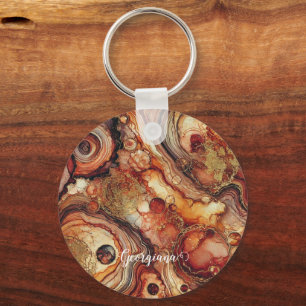 Personalized Pumpkin Spice Autumnal Alcohol Ink Keychain