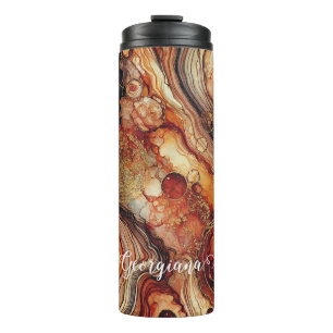 Personalized Pumpkin Spice Autumnal Alcohol Ink Thermal Tumbler