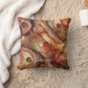 Personalized Pumpkin Spice Autumnal Alcohol Ink Throw Pillow