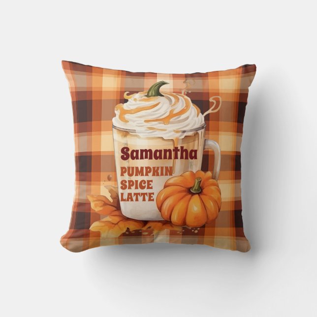 Personalized Pumpkin Spice Latte Throw Pillow (Front)