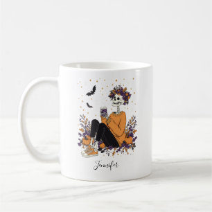 Personalized Pumpkin Spice Skeleton Floral Crown Coffee Mug