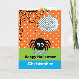 Personalized Pumpkin Spider Halloween for Boys Card