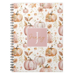 Personalized Pumpkin Watercolor Fall Pattern Notebook