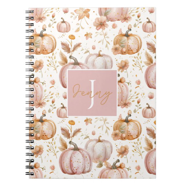 Personalized Pumpkin Watercolor Fall Pattern  Notebook (Front)