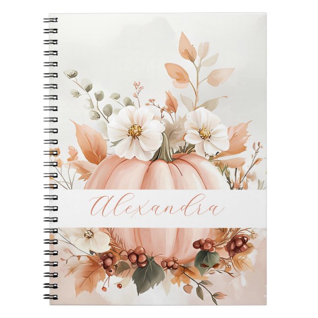 Personalized Pumpkin Watercolor Fall Pattern  Notebook (Front)