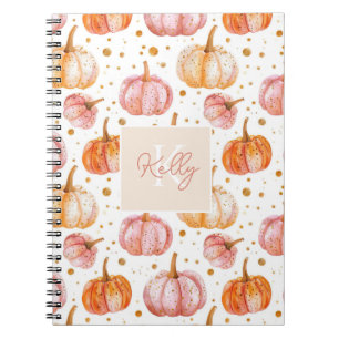 Personalized Pumpkin Watercolor Fall Pattern  Notebook
