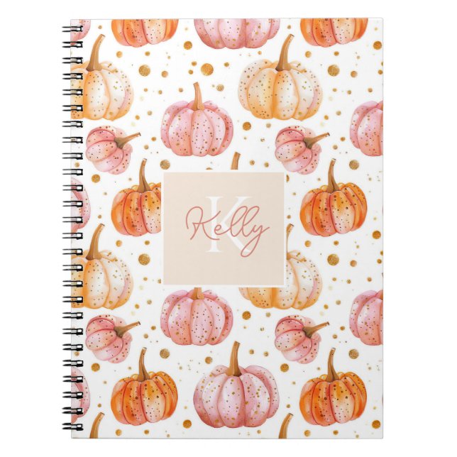 Personalized Pumpkin Watercolor Fall Pattern  Notebook (Front)