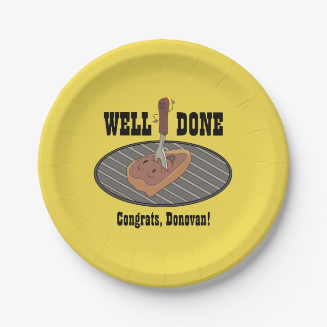 Personalized Punny "Well Done" BBQ Steak Plate (Front)