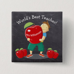 Personalized Pupil With Apple World's Best Teacher 2 Inch Square Button