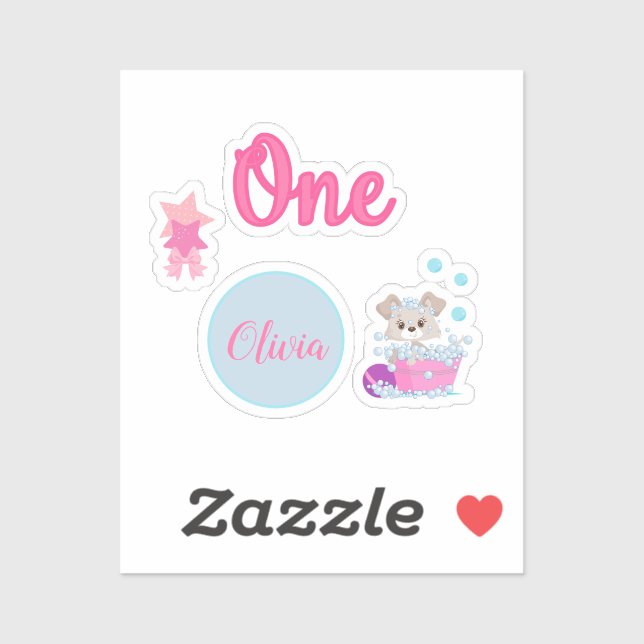 Personalized Puppy Bath One Year Old Girl Birthday (Sheet)